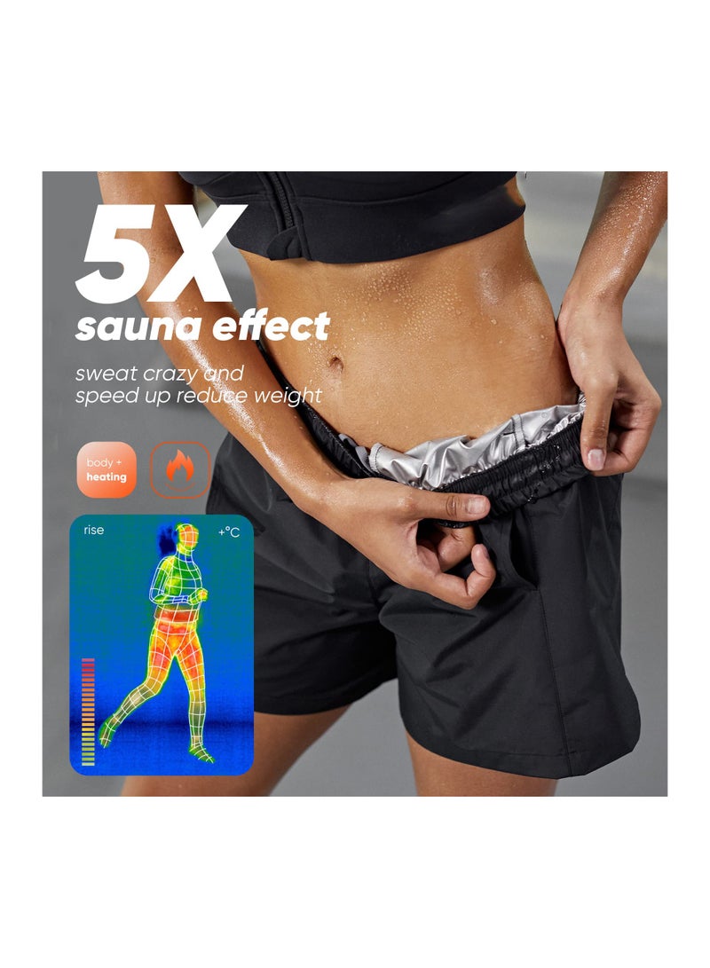 SOLARAE Women's Sauna Shorts and Sweat Pants for Gym Workouts, Thigh Slimming Suit, Waist Trainer, Weight Loss Fitness Outfit, Exercise Sauna Suit (XL) - Image 5