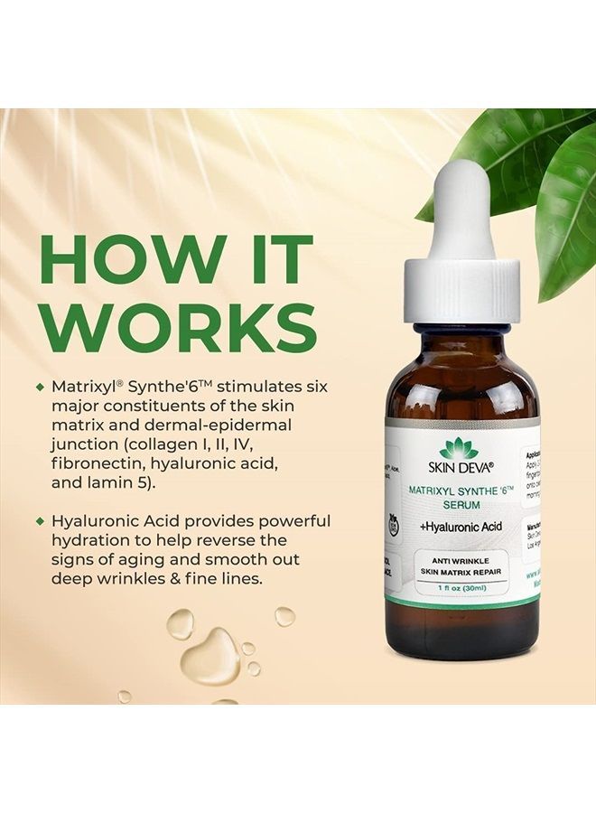 SKIN DEVA Matrixyl Synthe 6 Hyaluronic Acid Serum Anti Aging Serum Facial Serum Shrinks Pores and Contains Hyaluronic Acid Serum For Face To Keep Skin Hydrated - Image 3