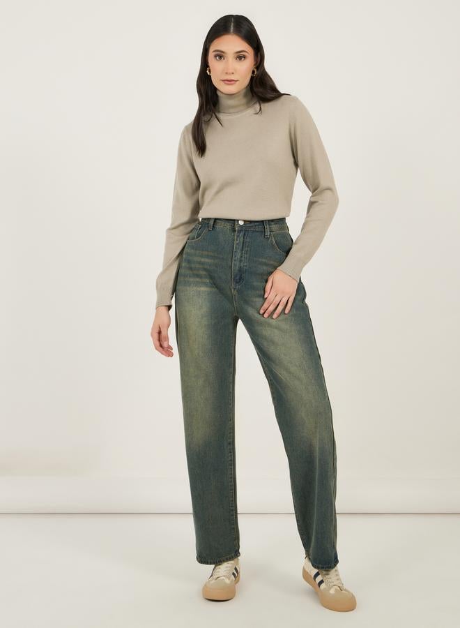 Styli Straight Fit Mid Rise Tinted Washed Jeans - Image 1
