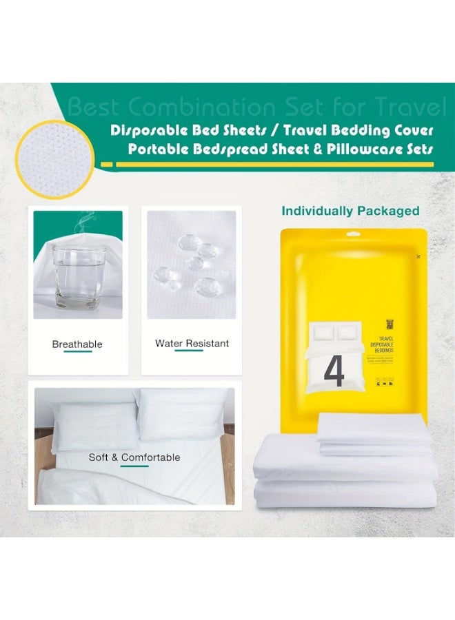 جولة الفرح 4pcs المتاح السفر ملاءات السرير ، وغطاء لحاف ، وسادة القضية ، والفراش القابل للتصرف ، السفر الفراش ، والفراش الأعمال السفر الفندق يجب أن يكون المتاح ملاءات السرير - Image 2