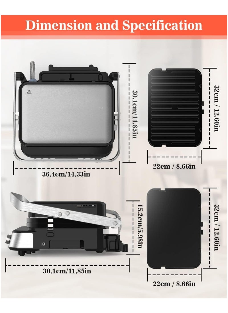 5 in 1 Indoor Grill, Electric Contact Grill and Griddle, Panini Press Grill Sandwich Maker with Meat Thermometer, LCD Display, Stainless Steel, Healthy Ceramic Nonstick, PFAS-Free, 2000W - pzsku/Z4AF567722D8E65EFA01DZ/45/_/1714599045/09ab9aec-9b23-4637-b7a7-d6b8d530dded