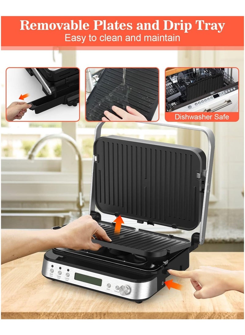 5 in 1 Indoor Grill, Electric Contact Grill and Griddle, Panini Press Grill Sandwich Maker with Meat Thermometer, LCD Display, Stainless Steel, Healthy Ceramic Nonstick, PFAS-Free, 2000W - pzsku/Z4AF567722D8E65EFA01DZ/45/_/1714599045/9fb7da5d-8cf8-4bf0-a5cd-1a63e250163f