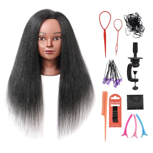 SOPHIRE 16" 100% Real Hair Mannequin Head with stand, Hairdresser Cosmetology Mannequin Manikin Training Practice Doll Head for Braiding Hairstyling - Black - Image 1