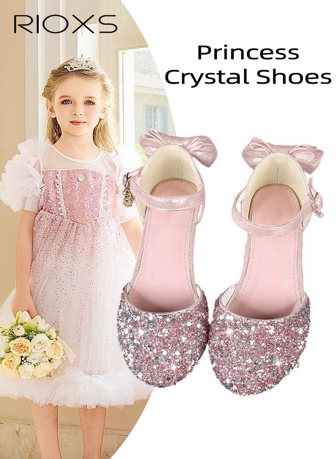 ريوكس أحذية الفتيات، أحذية كريستال الأميرة، أحذية الفتيات اللامعة، أحذية الفتيات الصغار/الأطفال الصغار أحذية جادا، 2.5 سم زهرة الكعب المنخفض أحذية الفتيات لحفلة عيد ميلاد الزفاف، سيكونز الصنادل المغلقة أصابع القدم، أحذية مدرسة الأطفال الموحدة مع شرائط الكاحل، الأحذية الوردية أزياء رسمية - Image 1