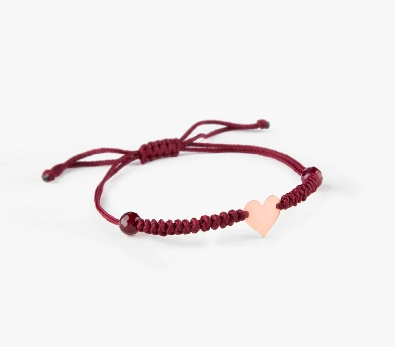 Minza  Minza “Kardia” Women’s Gold Bracelet, Pure 18K Gold Heart Plaque (0.270 g), Red Agate Stones, Handmade Adjustable Cord Bracelet, Jewelry for Casual & Special Occasion. for Women | Best Price UAE