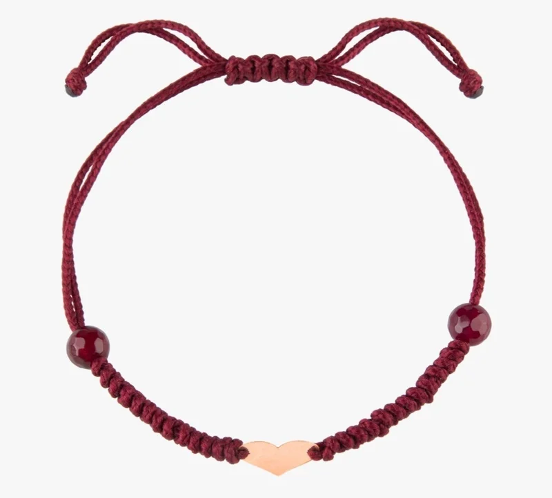 Minza  Minza “Kardia” Women’s Gold Bracelet, Pure 18K Gold Heart Plaque (0.270 g), Red Agate Stones, Handmade Adjustable Cord Bracelet, Jewelry for Casual & Special Occasion. for Women | Best Price UAE