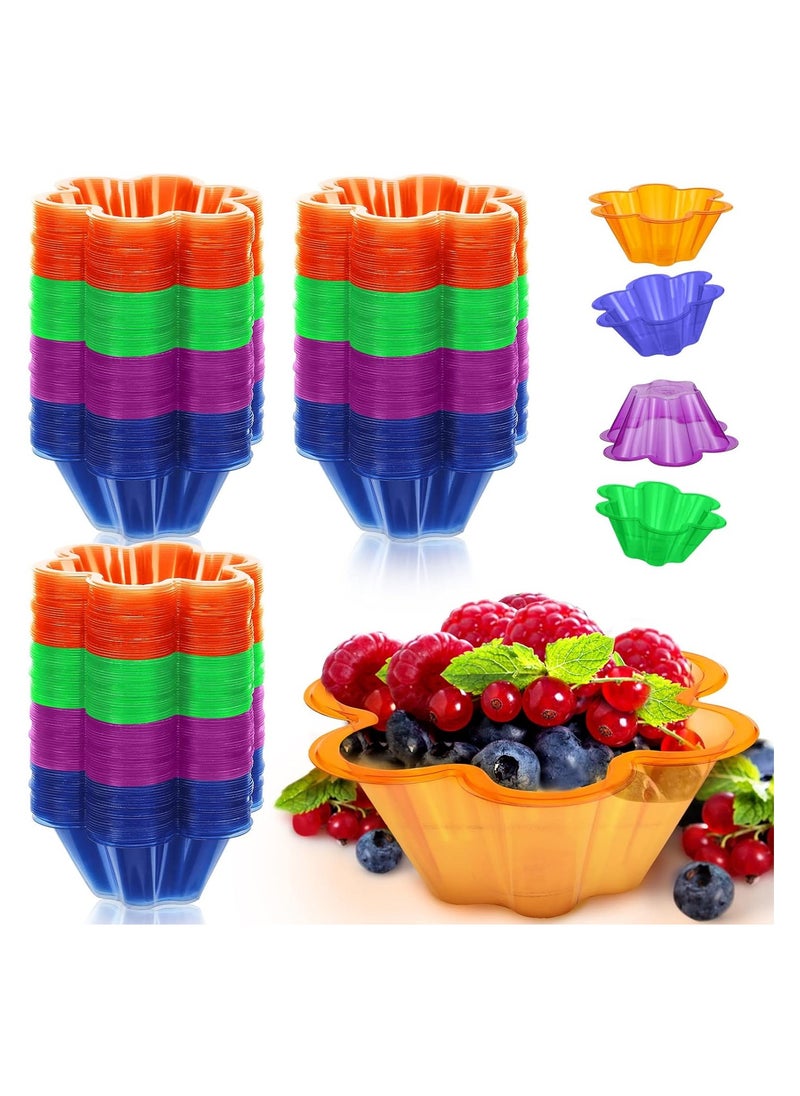 SYOSI - Plastic Ice Cream Bowls, 200 Pcs 8.5 oz Dessert Cups, Disposable Colorful Flower Shape Pudding Fruit Trifle Tasters Containers, for Sundae Chocolate Appetizers Shot Samplers Party Serving(4 colors*50) - Image 1