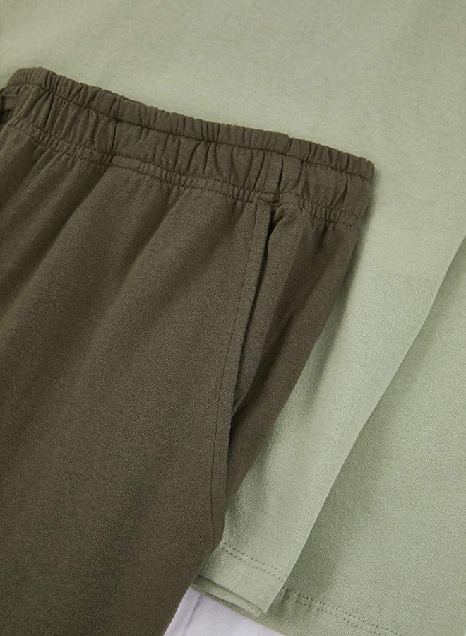 trendyol MintKhaki Regular Fit 100% Cotton Knitted Pajama Set - Image 2