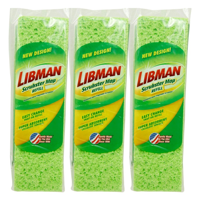 Libman Scrubster Mop Refill Pack Three 3105 Refills ExtraAbsorbent Cellulose Coated Sponge Replacement Heads for The Libman Scrubster Mop 3 Pack