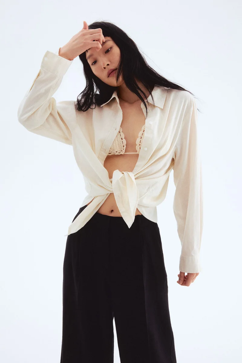 H&M Wide linen-blend trousers