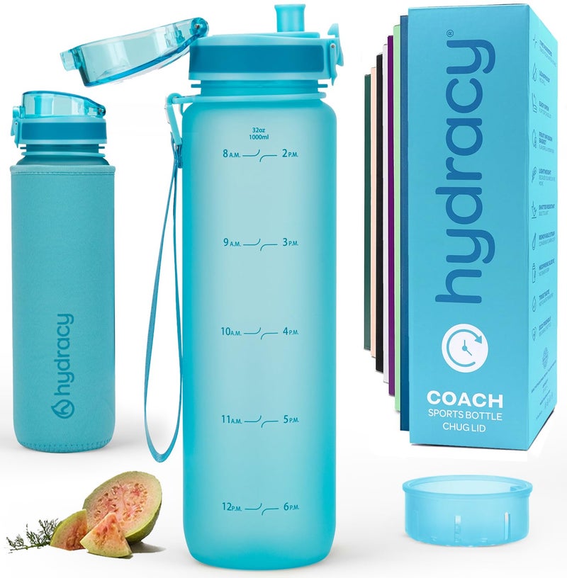 Hydracy Water Bottle with Time Marker -Large 32 oz BPA Free Water Bottle & No Sweat Sleeve -Leak Proof Gym Bottle with Fruit Infuser Strainer & Times to Drink -Ideal for Fitness Sports & Outdoors - Image 1