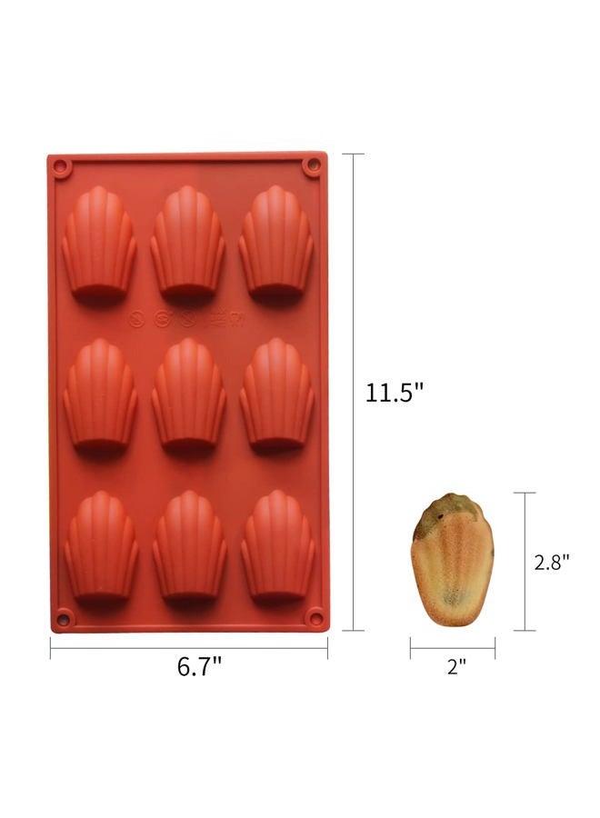 HYCSC 9 Cavity Madeleine Pan, 2Pcs Nonstick Silicone Madeleine Molds, Shell Shape Baking Cake Mold Pan(Brick red) - Image 2
