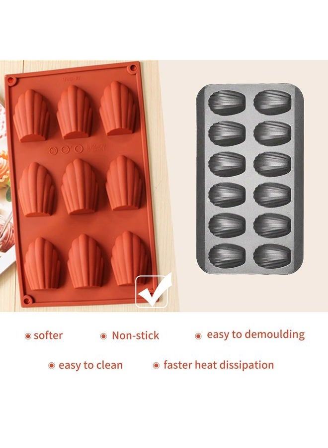 HYCSC 9 Cavity Madeleine Pan, 2Pcs Nonstick Silicone Madeleine Molds, Shell Shape Baking Cake Mold Pan(Brick red) - Image 3