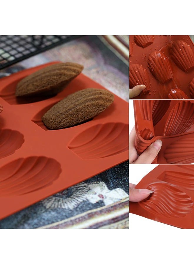 HYCSC 9 Cavity Madeleine Pan, 2Pcs Nonstick Silicone Madeleine Molds, Shell Shape Baking Cake Mold Pan(Brick red) - Image 4