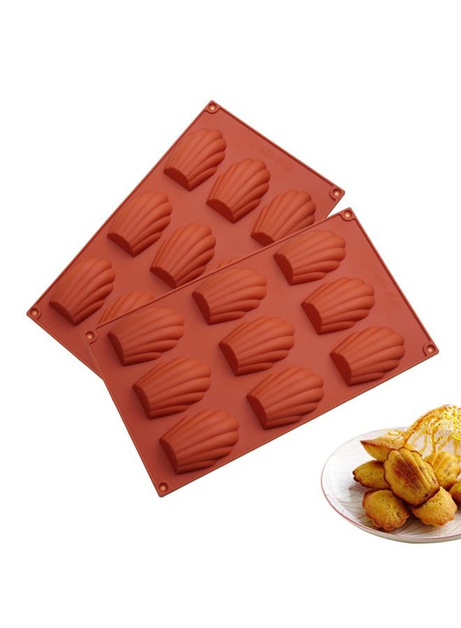 HYCSC 9 Cavity Madeleine Pan, 2Pcs Nonstick Silicone Madeleine Molds, Shell Shape Baking Cake Mold Pan(Brick red) - Image 1