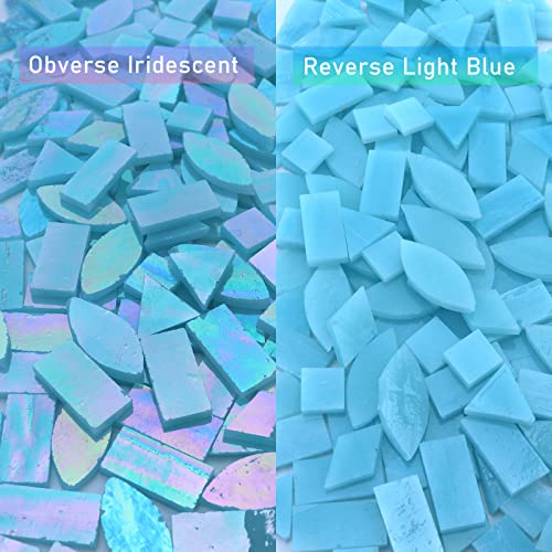 LITMIND Iridescent Glass Mosaic Tiles for Crafts, 240 Pieces 5 Shapes Mixed Stained Glass Sheets, Mosaic Kits for Adults (Iridescent Aqua) - Image 2
