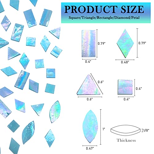 LITMIND Iridescent Glass Mosaic Tiles for Crafts, 240 Pieces 5 Shapes Mixed Stained Glass Sheets, Mosaic Kits for Adults (Iridescent Aqua) - Image 4