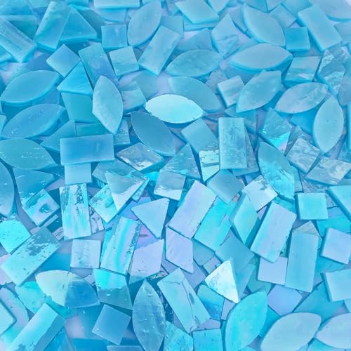 LITMIND Iridescent Glass Mosaic Tiles for Crafts, 240 Pieces 5 Shapes Mixed Stained Glass Sheets, Mosaic Kits for Adults (Iridescent Aqua) - Image 5