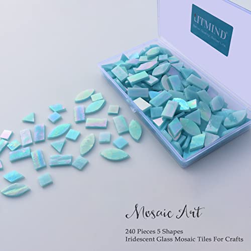 LITMIND Iridescent Glass Mosaic Tiles for Crafts, 240 Pieces 5 Shapes Mixed Stained Glass Sheets, Mosaic Kits for Adults (Iridescent Aqua) - Image 3