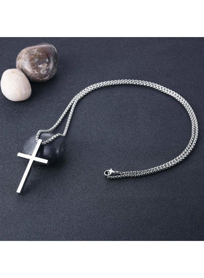 Rehoboth Stainless Steel Cross Pendant Necklaces for Men or Women Philippians 4:13 Strength Bible Verse Pendant Chain 24 Inch Silver - Image 5