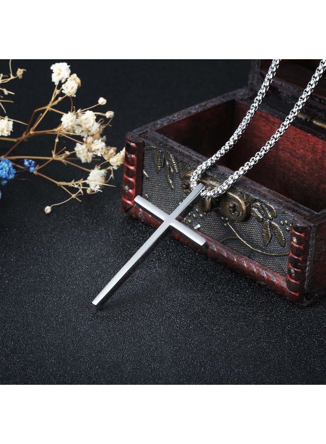 Rehoboth Stainless Steel Cross Pendant Necklaces for Men or Women Philippians 4:13 Strength Bible Verse Pendant Chain 24 Inch Silver - Image 4