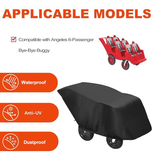 FEIJAZUM 6 Seater Stroller Cover Waterproof 420D Oxford Cloth 6 Passenger Stroller Cover Blcak - Image 3
