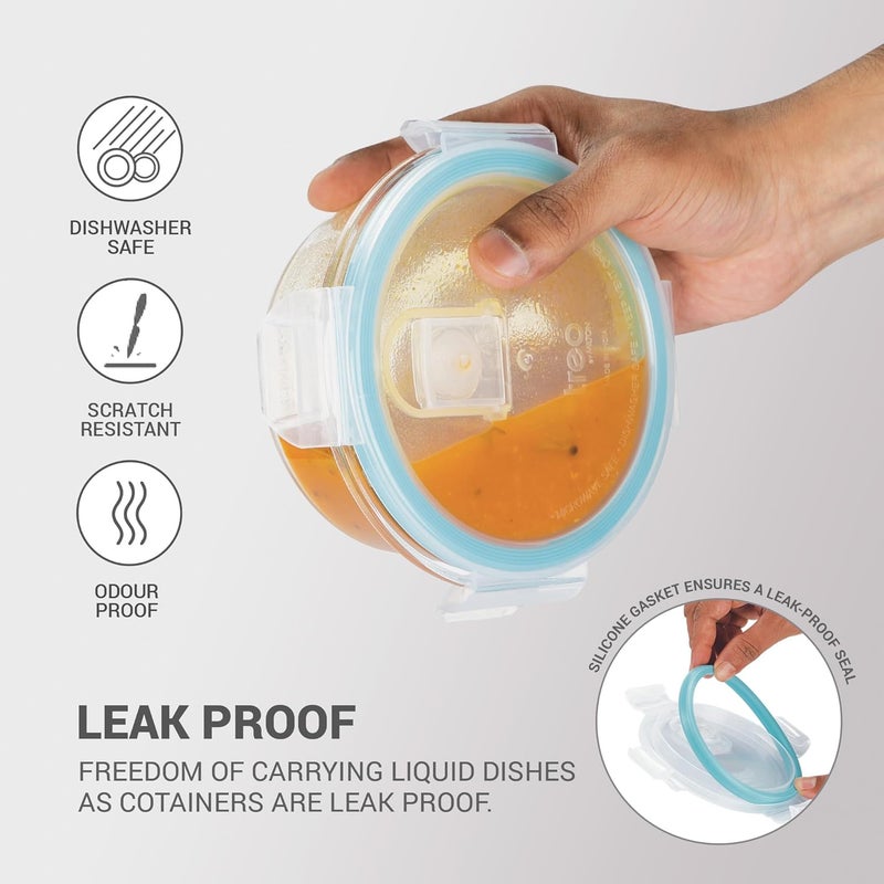 TREO by Milton All Fresh Borosilicate Glass Lunch Box Set of 3, Clear, 400 ml Each with Durable Lunch Bag, Microwave & Dishwasher Safe, Leakproof Containers, Office Tiffin - Image 4