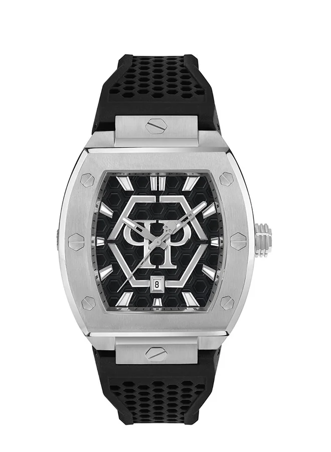 فيليب بلين The Hexagon Phantom Men's 44mm Watch, Stainless Steel Case & Black Silicone Strap - Swiss Quartz Movement