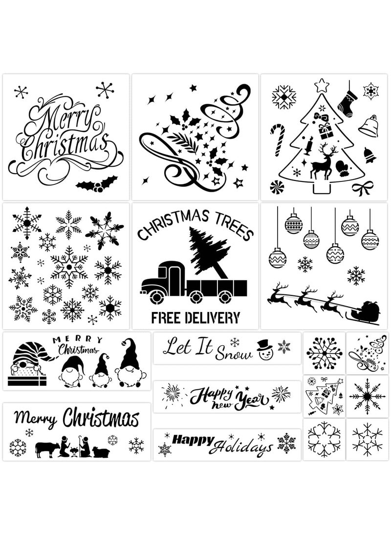 Fancy Land - Christmas Stencils 17PCS Christmas Decoration Painting Stencils Plastic Reusable Holiday DIY Holiday Crafts - Image 1