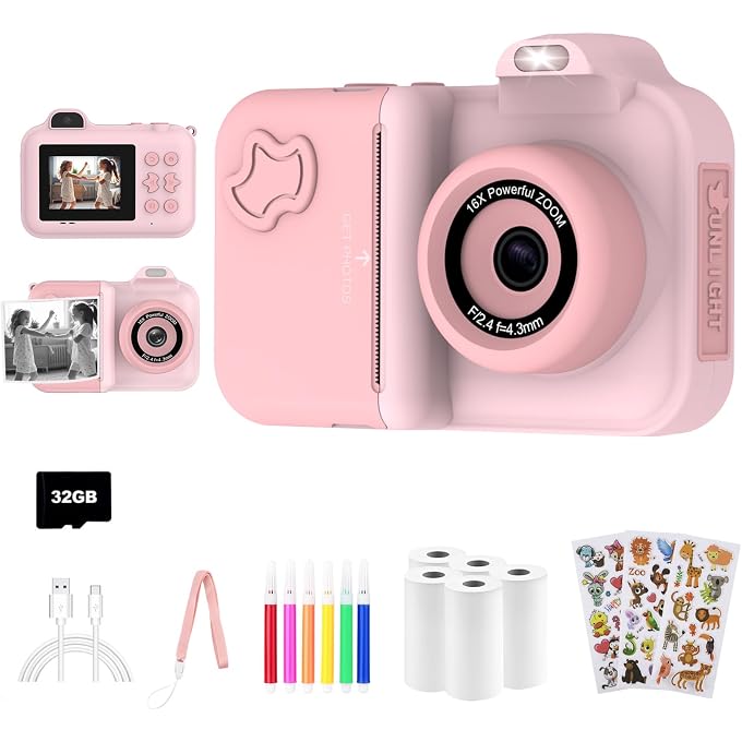 MISIRUN Instant Print Camera for Kids Ages 4-12, Birthday Gift for Girl boy | Instantly print photos, record 1080P videos, take selfies, and create with 5 paper rolls, stickers, pens, and a 32GB card. - Image 1