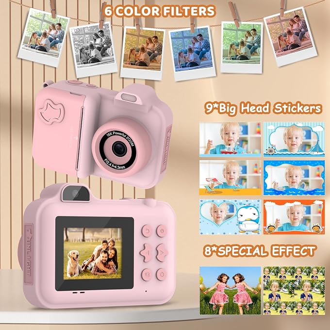 MISIRUN Instant Print Camera for Kids Ages 4-12, Birthday Gift for Girl boy | Instantly print photos, record 1080P videos, take selfies, and create with 5 paper rolls, stickers, pens, and a 32GB card. - Image 2