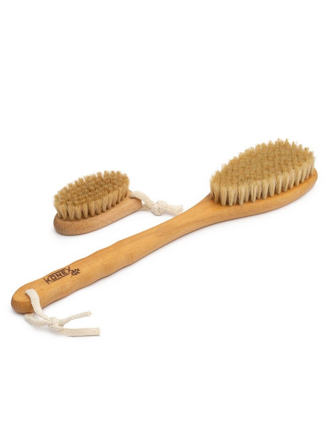 KONEX Dry/Wet Premium Brush Set, Cellulite And Stretch Mark Reduction, Skin Rejuvenation, Pore Opening, Exfoliating Body Brush Beechwood Handle With Boar Bristles Large 15" Plus Small Face Brush - Image 2