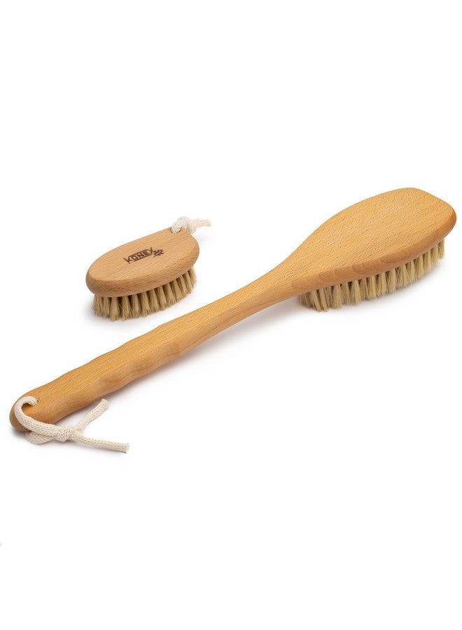 KONEX Dry/Wet Premium Brush Set, Cellulite And Stretch Mark Reduction, Skin Rejuvenation, Pore Opening, Exfoliating Body Brush Beechwood Handle With Boar Bristles Large 15" Plus Small Face Brush - Image 3