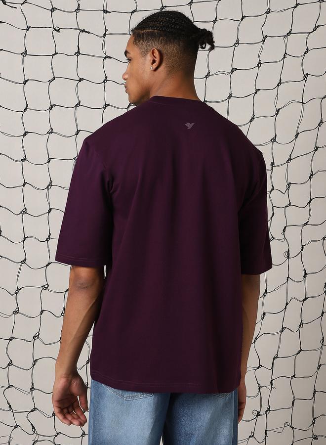 Hubberholme Men'S Purple 100% Cotton Solid Pattern Oversized T-Shirt - Image 5