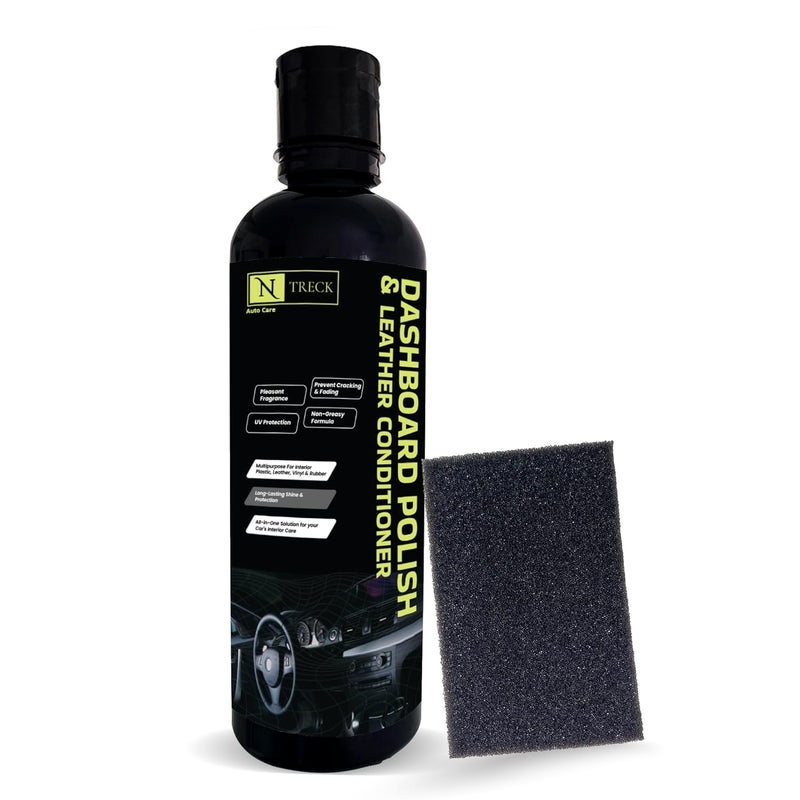 N Treck NTreck Car Dashboard Polish & Leather Conditioner - 450 ml | Polish for Interior Plastic, Leather, Vinyl & Rubber | Protection from UV Rays & Non-Greasy Formula with Pleasant Fragrance - Image 1