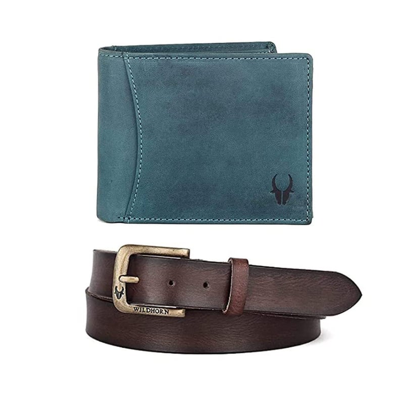 WildHorn Gift Hamper for Men I Leather Wallet & Belt Combo Gift Set I Gift for Friend, Boyfriend,Husband,Father, Son etc (Blue) - Image 1