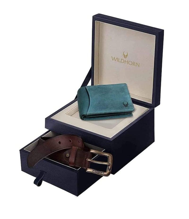 WildHorn Gift Hamper for Men I Leather Wallet & Belt Combo Gift Set I Gift for Friend, Boyfriend,Husband,Father, Son etc (Blue) - Image 2