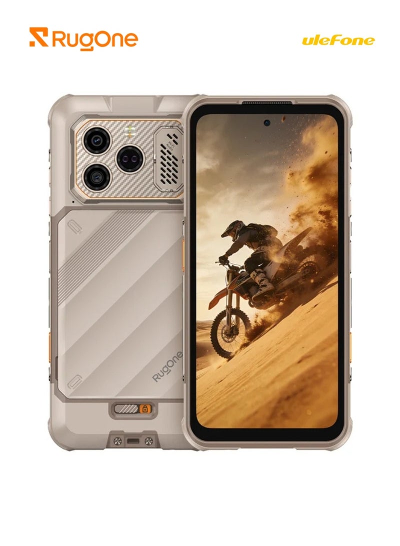 أوليفون RugOne Xever 8 Rugged Smartphone, 8GB RAM, 256GB Storage, 6.5" FHD+ 120Hz Display, 64MP Camera, 20MP Night Vision, 4800mAh Swappable Battery, IP68/IP69K Waterproof, NFC, Android 16, Dual SIM | Sand Dune - Image 1