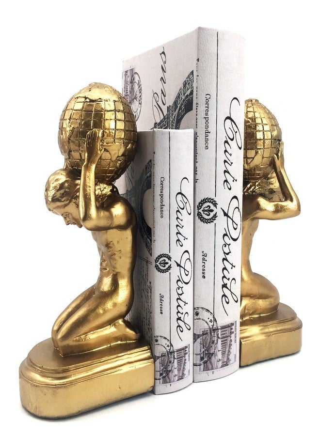 بيلا 22968 مساند كتب مزخرفة، أطلس، كرة أرضية، تماثيل يونانية، فن أوروبي، مساند كتب، سدادة، 7 بوصة، ذهبي - Image 1