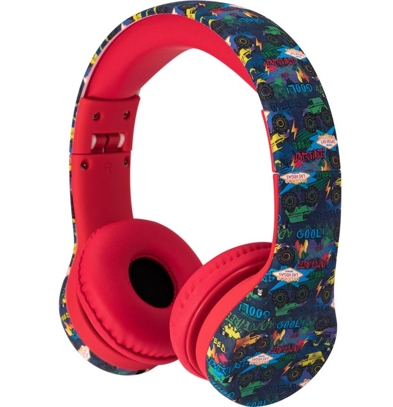 Snug Play+ Kids Headphones â€“ Volume Limited 93dB for Safe Listening â€“ Foldable, Durable Headphones for Toddlers, Boys & Girls â€“ Tangle-Free Cord â€“ Ideal for Travel, School, Tablets - Monster Trucks