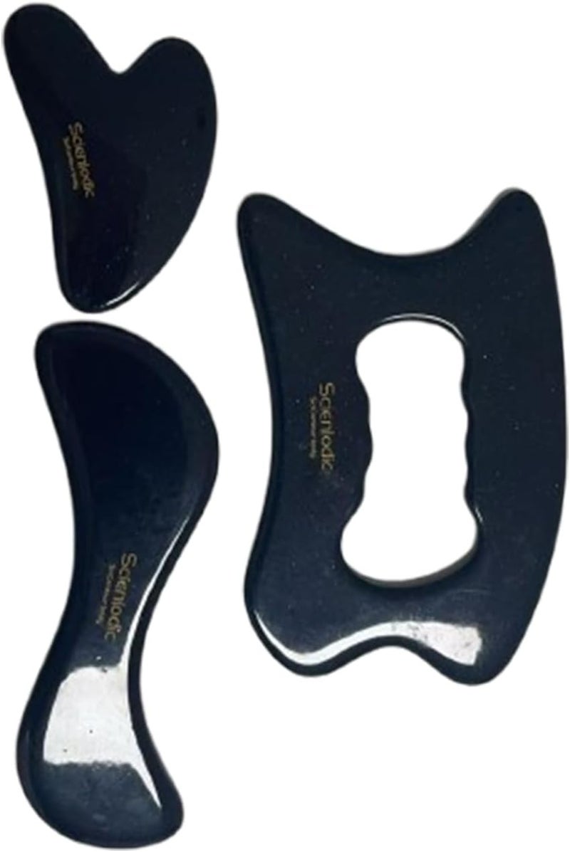 3 Pcs Gua Sha Massage Tools for Face & Body (Black Gold, Resin) - Scraping Tools for Back, Legs & Muscle Relaxation, Guasha Facial Tool for Jawline Contouring & Puffiness Reduction