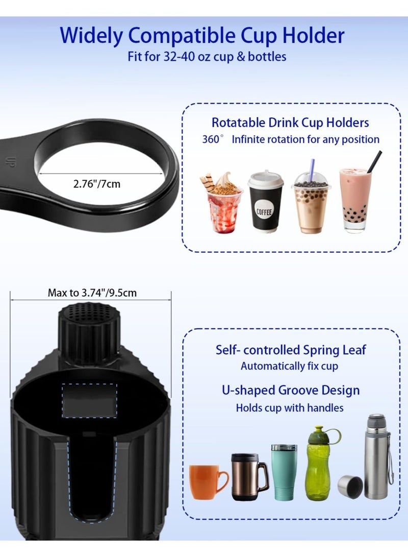 والالا حامل أكواب السيارة 5 في 1 قابل للتعديل مع حامل أكواب السيارة وطاولة صينية الطعام وحامل الهاتف لجميع الأغراض، أساسيات السيارات للسائق والراكب الأمامي - Image 4