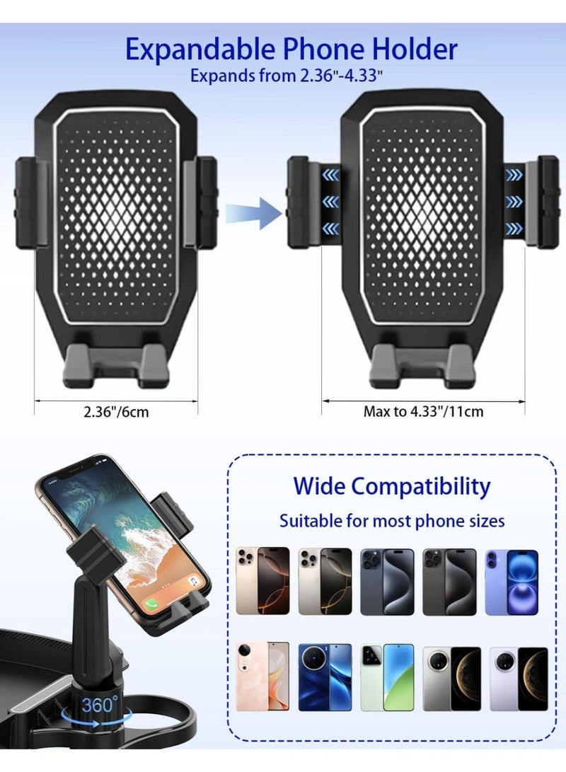 والالا حامل أكواب السيارة 5 في 1 قابل للتعديل مع حامل أكواب السيارة وطاولة صينية الطعام وحامل الهاتف لجميع الأغراض، أساسيات السيارات للسائق والراكب الأمامي - Image 3