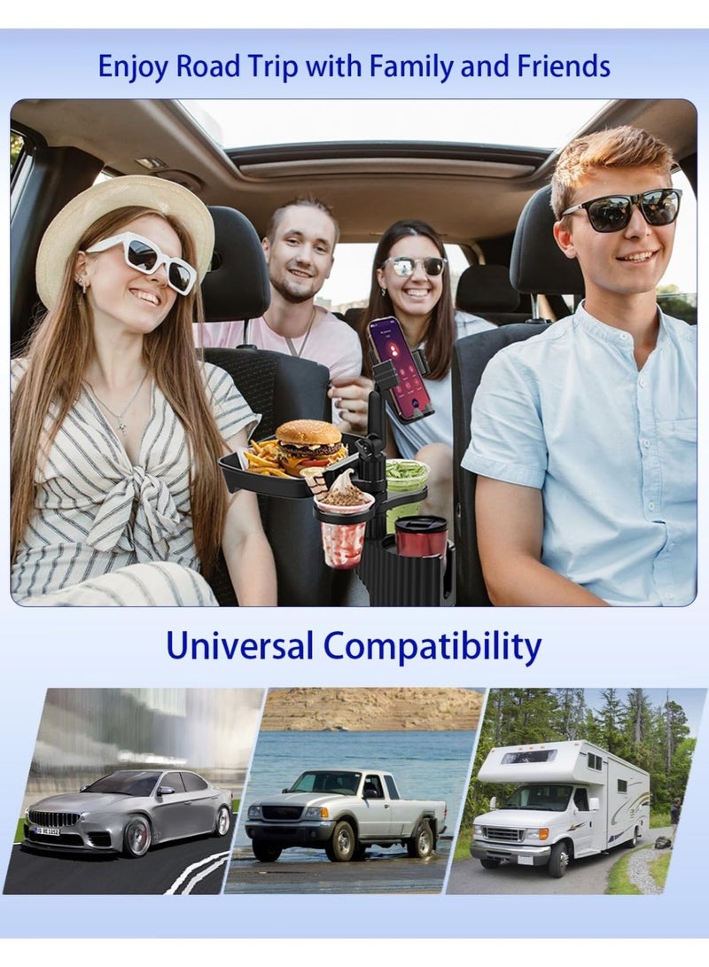 والالا حامل أكواب السيارة 5 في 1 قابل للتعديل مع حامل أكواب السيارة وطاولة صينية الطعام وحامل الهاتف لجميع الأغراض، أساسيات السيارات للسائق والراكب الأمامي - Image 2