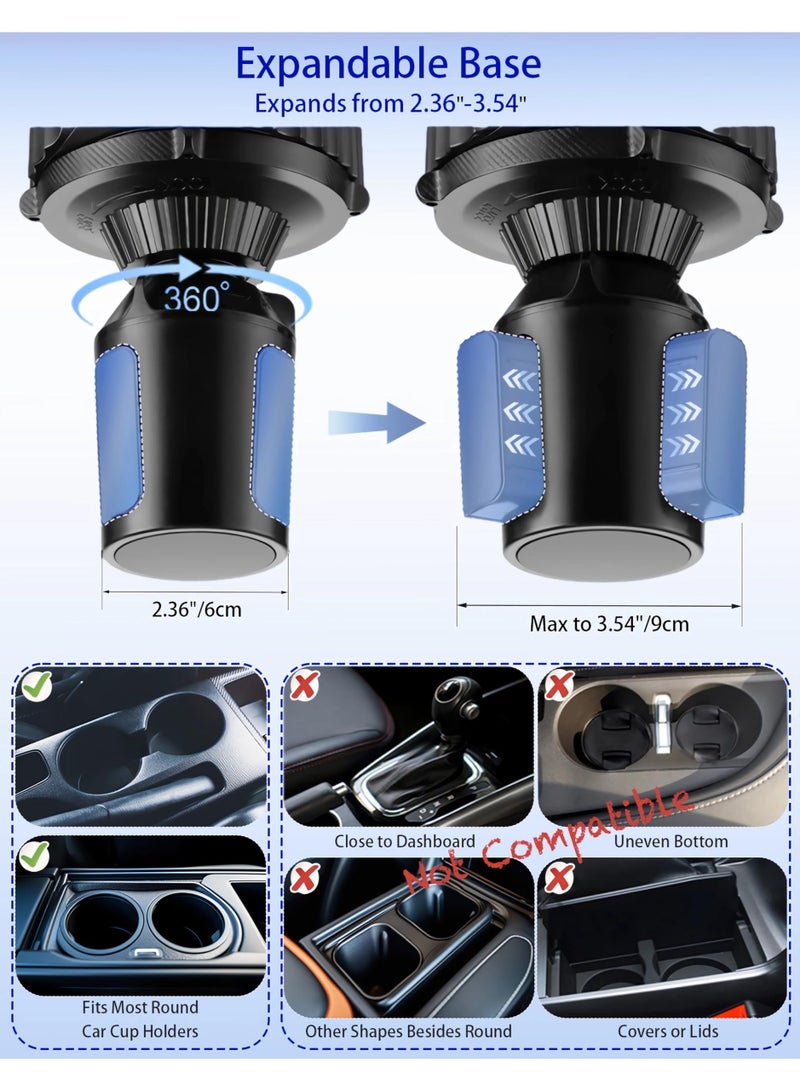 والالا حامل أكواب السيارة 5 في 1 قابل للتعديل مع حامل أكواب السيارة وطاولة صينية الطعام وحامل الهاتف لجميع الأغراض، أساسيات السيارات للسائق والراكب الأمامي - Image 5