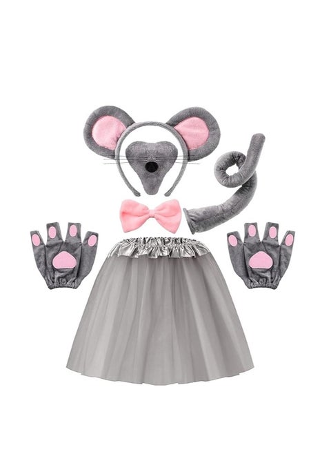 6 Pieces Mouse Costume Accessory Set Mice Headband Mouse Ears Nose Bow Tie Tail Tutu Skirt Gloves for Kids Adult Carnival World Book Day Cosplay Halloween Party