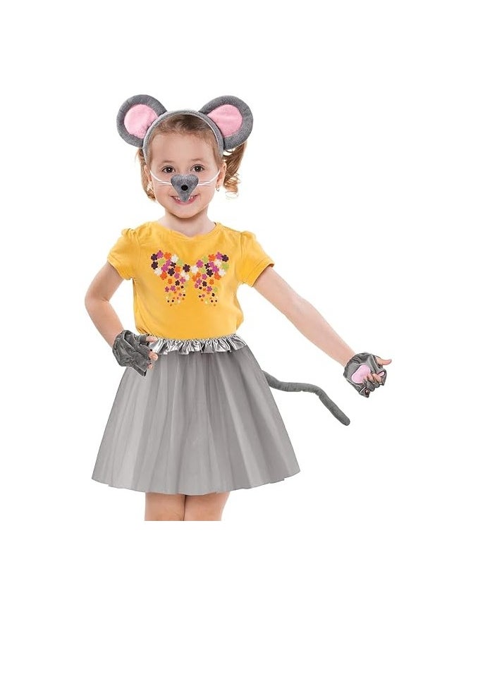 6 Pieces Mouse Costume Accessory Set Mice Headband Mouse Ears Nose Bow Tie Tail Tutu Skirt Gloves for Kids Adult Carnival World Book Day Cosplay Halloween Party