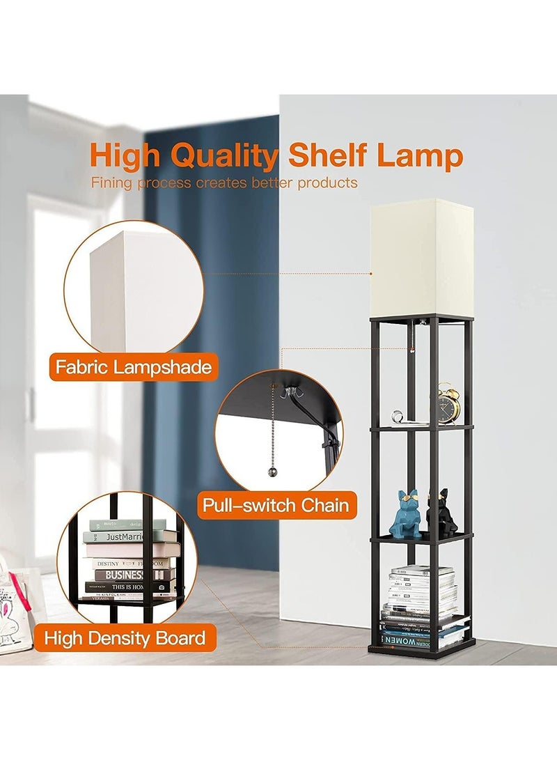 رات سو مصباح أرضي مع أرفف، مصابيح أرضية لغرفة المعيشة مع رف خشبي أسود، متعدد الألوان 63 بوصة - Image 5