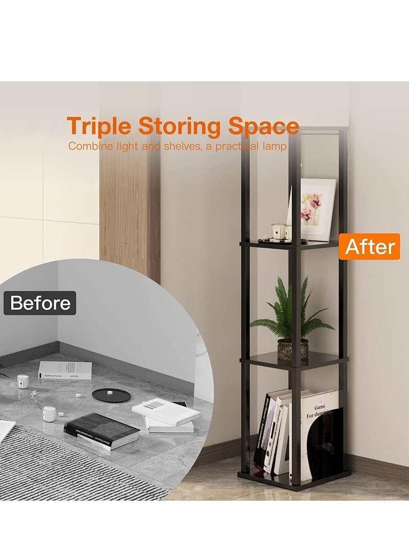 رات سو مصباح أرضي مع أرفف، مصابيح أرضية لغرفة المعيشة مع رف خشبي أسود، متعدد الألوان 63 بوصة - Image 4