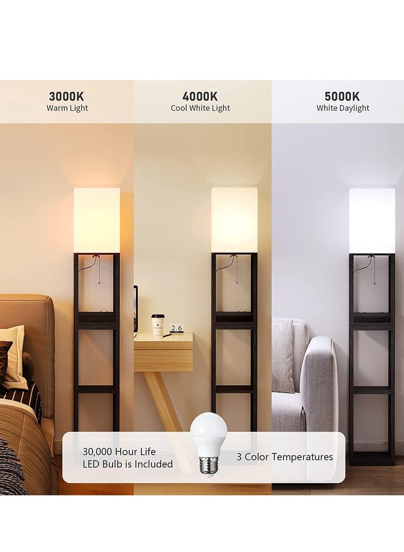 رات سو مصباح أرضي مع أرفف، مصابيح أرضية لغرفة المعيشة مع رف خشبي أسود، متعدد الألوان 63 بوصة - Image 3